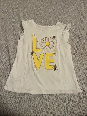 The Children's Place White Tank Top with Yellow LOVE Daisy Graphic